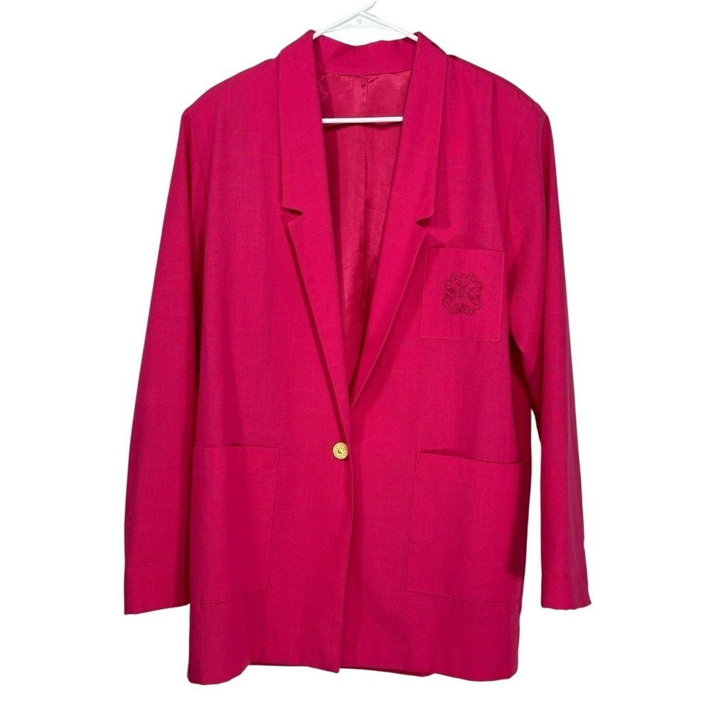 Vintage Barrie Stephens Oversized Hot Pink Blazer M Tall Academia Retro Barbie